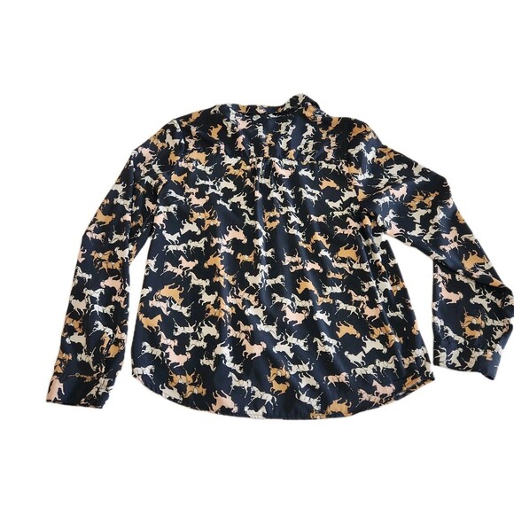 H&M Button Up Horse Equestrian Western Cowgirl Novelty Print Shirt SZ 10 Medium - Picture 2 of 15